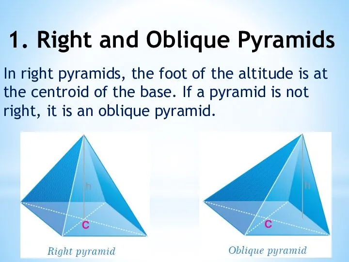 1. Right and Oblique Pyramids In right pyramids, the foot of