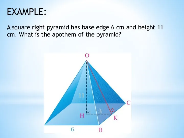 A square right pyramid has base edge 6 cm and height