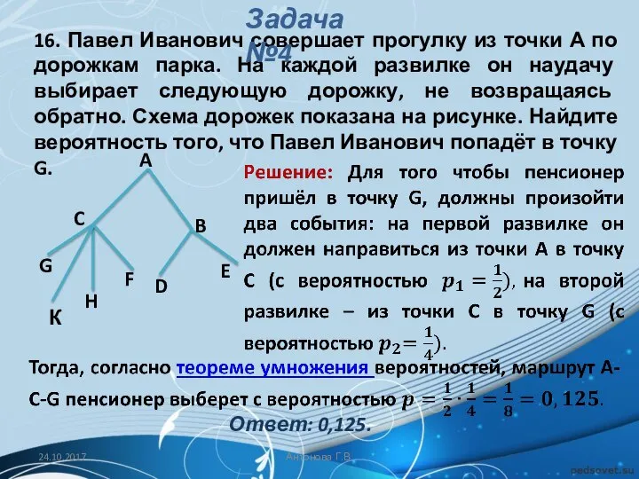 16. Павел Иванович совершает прогулку из точки А по дорожкам парка.