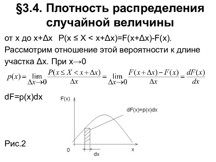 §3.4. Плотность распределения случайной величины от х до х+Δх Р(х ≤