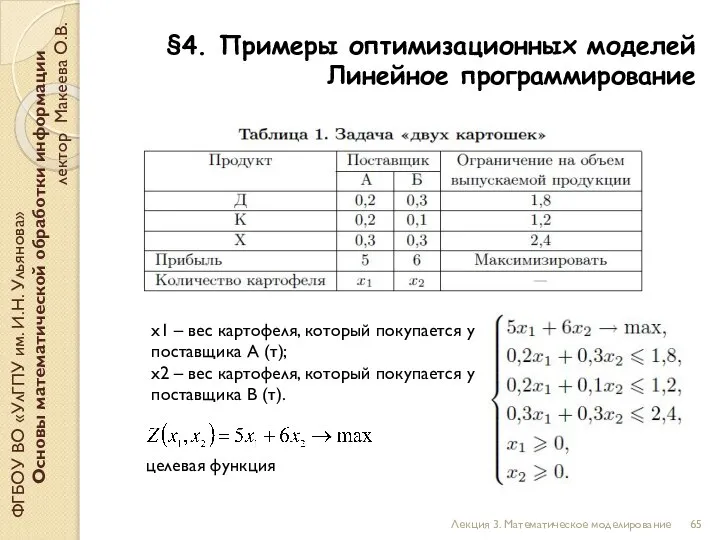 ФГБОУ ВО «УлГПУ им. И.Н. Ульянова» Основы математической обработки информации лектор