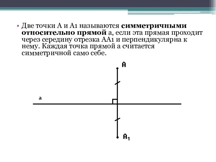 Две точки А и А1 называются симметричными относительно прямой а, если