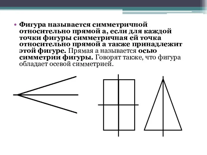 Фигура называется симметричной относительно прямой а, если для каждой точки фигуры