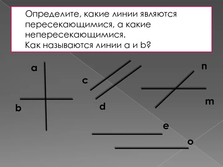 Определите, какие линии являются пересекающимися, а какие непересекающимися. Как называются линии