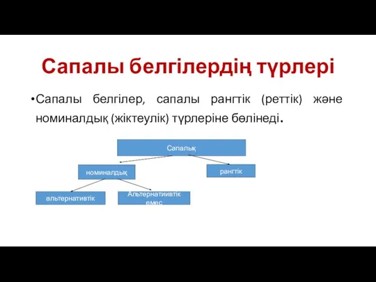 Сапалы белгілердің түрлері Сапалы белгілер, сапалы рангтік (реттік) және номиналдық (жіктеулік)