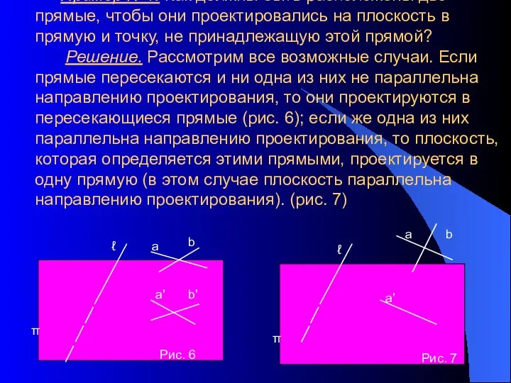 Пример №1. Как должны быть расположены две прямые, чтобы они проектировались