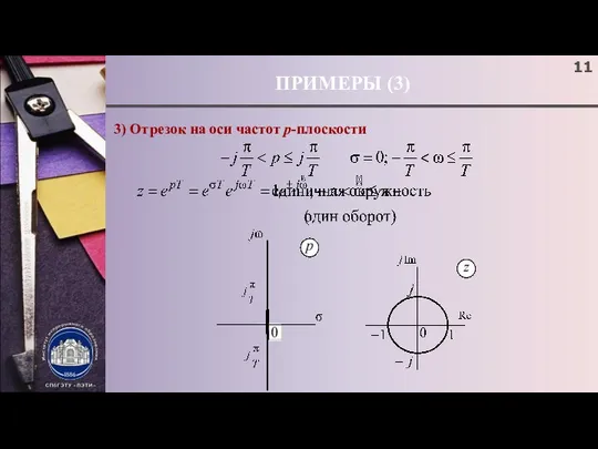 ПРИМЕРЫ (3) 3) Отрезок на оси частот p-плоскости