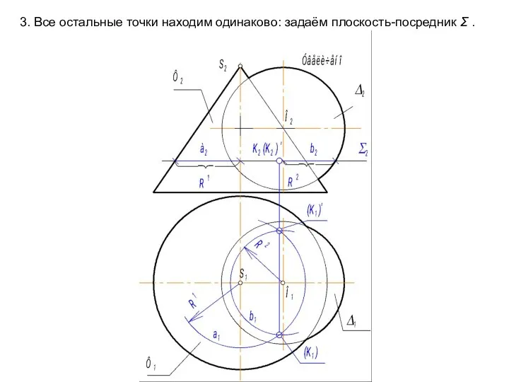 3. Все остальные точки находим одинаково: задаём плоскость-посредник Σ .