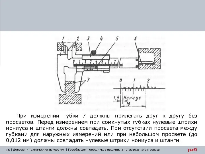 При измерении губки 7 должны прилегать друг к другу без просветов.