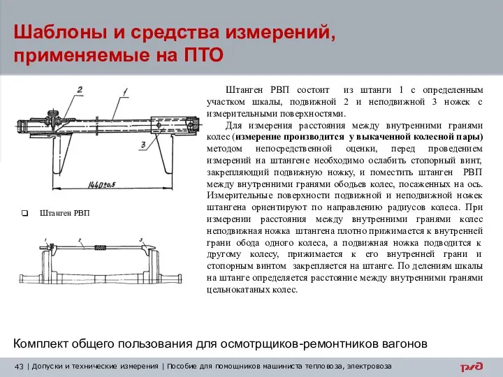 Шаблоны и средства измерений, применяемые на ПТО Комплект общего пользования для