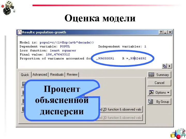 Оценка модели Процент объясненной дисперсии