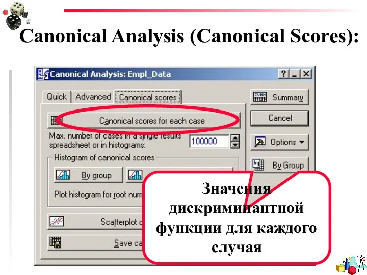 Canonical Analysis (Canonical Scores): Значения дискриминантной функции для каждого случая