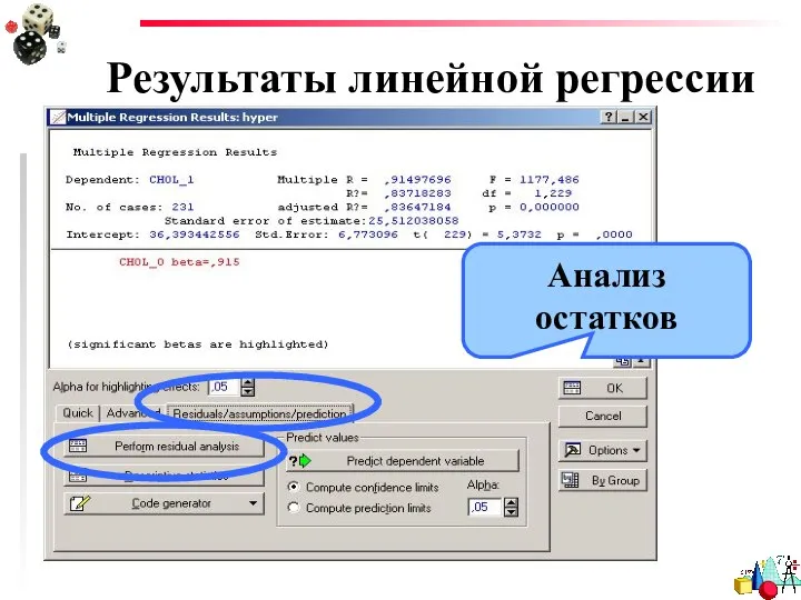 Результаты линейной регрессии Анализ остатков