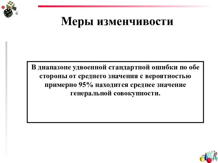 Меры изменчивости В диапазоне удвоенной стандартной ошибки по обе стороны от