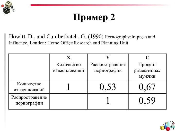 Пример 2 Howitt, D., and Cumberbatch, G. (1990) Pornography:Impacts and Influence,