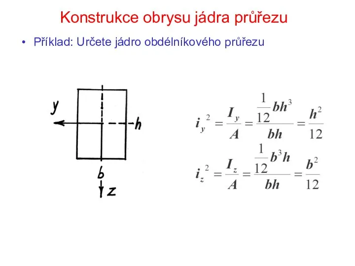 Příklad: Určete jádro obdélníkového průřezu Konstrukce obrysu jádra průřezu