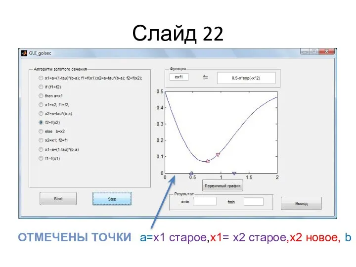 Слайд 22 ОТМЕЧЕНЫ ТОЧКИ a=x1 старое,x1= x2 старое,x2 новое, b