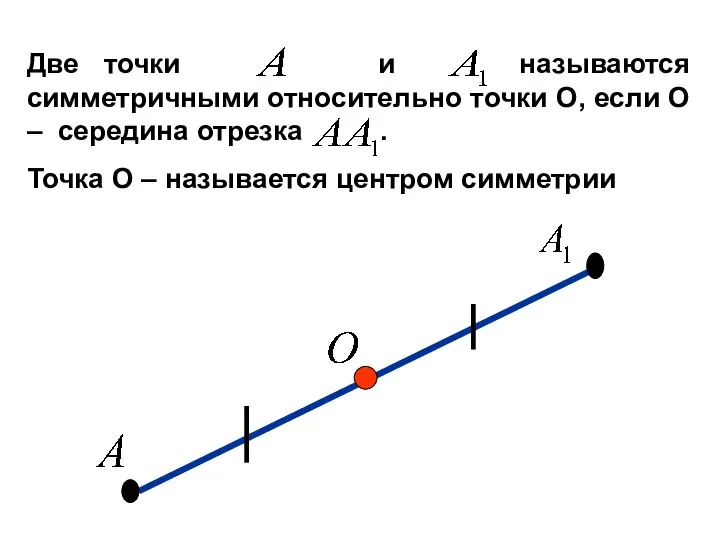 Две точки и называются симметричными относительно точки О, если О –