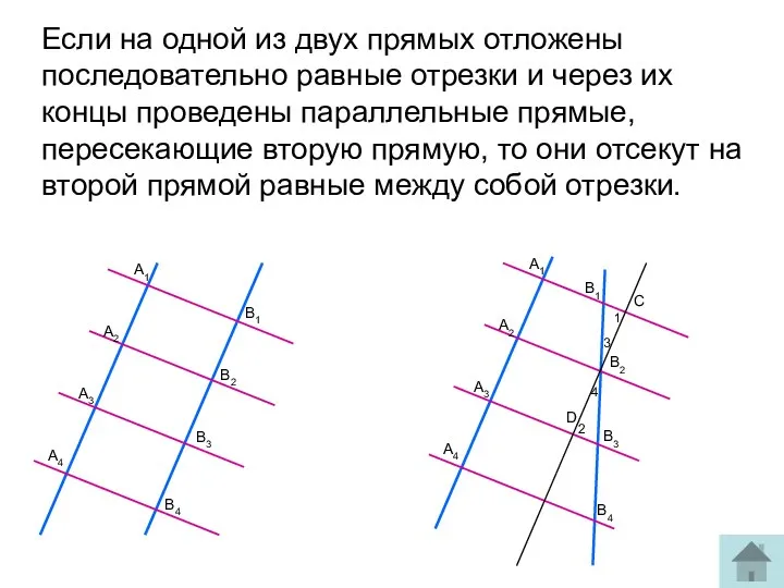 Если на одной из двух прямых отложены последовательно равные отрезки и