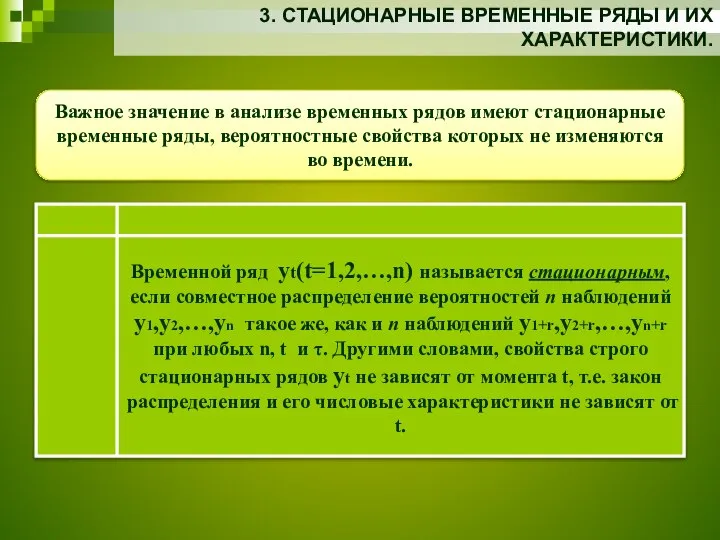 3. СТАЦИОНАРНЫЕ ВРЕМЕННЫЕ РЯДЫ И ИХ ХАРАКТЕРИСТИКИ. Важное значение в анализе