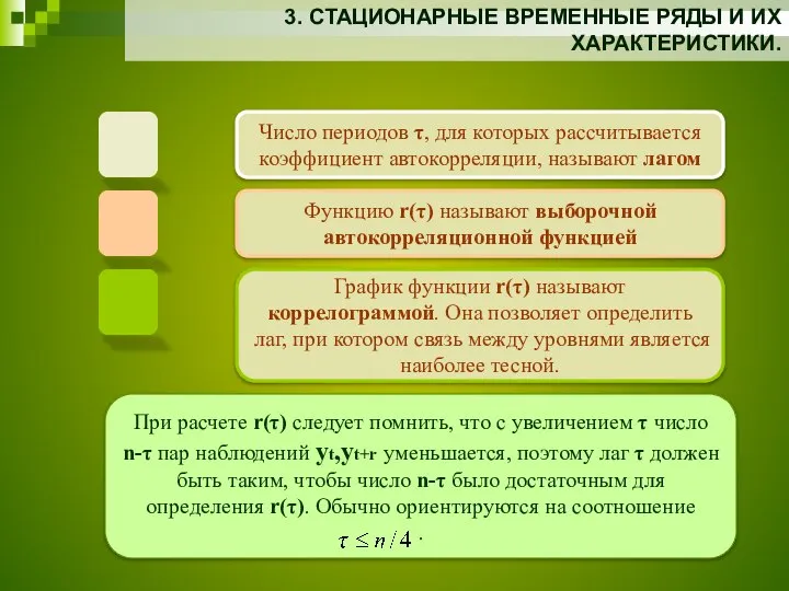 3. СТАЦИОНАРНЫЕ ВРЕМЕННЫЕ РЯДЫ И ИХ ХАРАКТЕРИСТИКИ. При расчете r(τ) следует