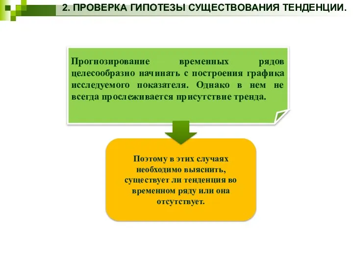 2. ПРОВЕРКА ГИПОТЕЗЫ СУЩЕСТВОВАНИЯ ТЕНДЕНЦИИ. Прогнозирование временных рядов целесообразно начинать с