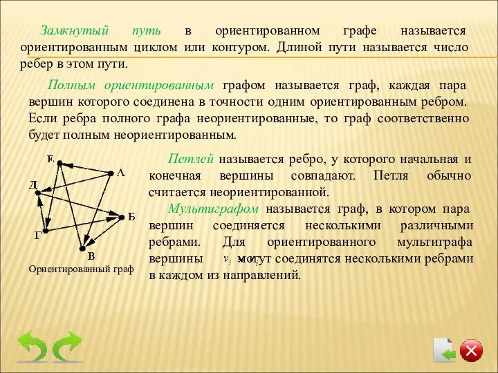 Петлей называется ребро, у которого начальная и конечная вершины совпадают. Петля