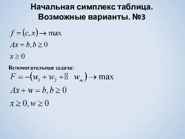 Начальная симплекс таблица. Возможные варианты. №3