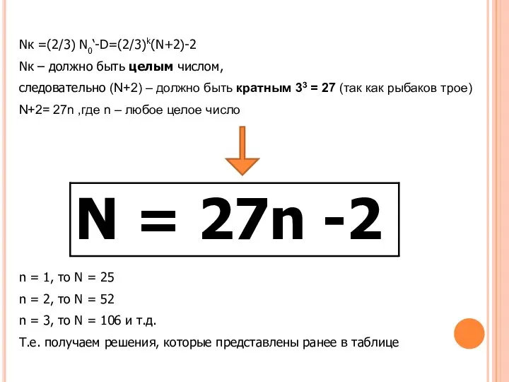 Nк =(2/3) N0‘-D=(2/3)k(N+2)-2 Nк – должно быть целым числом, следовательно (N+2)