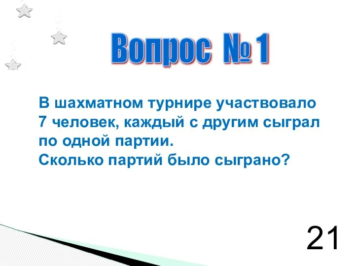 Вопрос № 1 В шахматном турнире участвовало 7 человек, каждый с