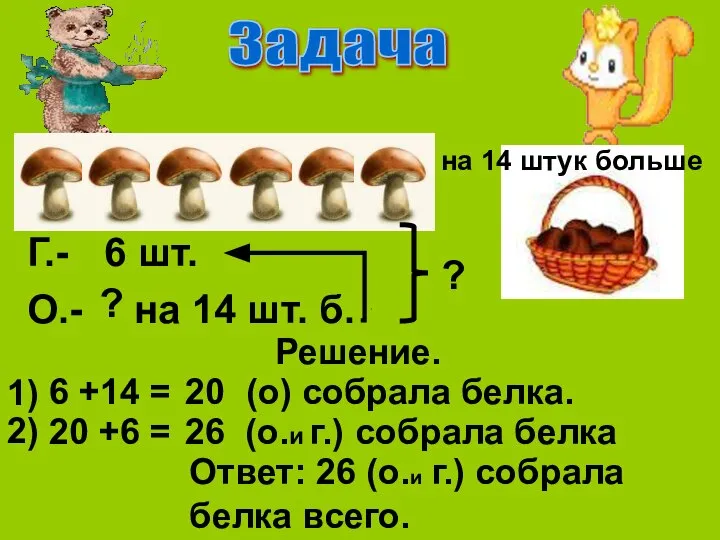 Задача на 14 штук больше Г.- 6 шт. ? на 14