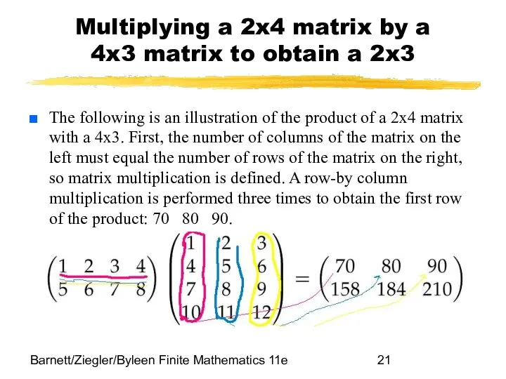 Barnett/Ziegler/Byleen Finite Mathematics 11e Multiplying a 2x4 matrix by a 4x3