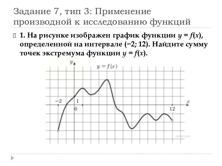 Задание 7, тип 3: Применение производной к исследованию функций 1. На