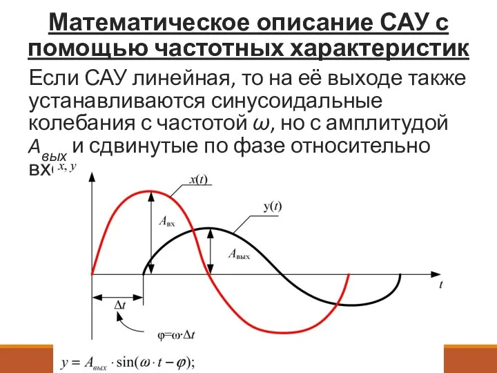 Математическое описание САУ с помощью частотных характеристик Если САУ линейная, то