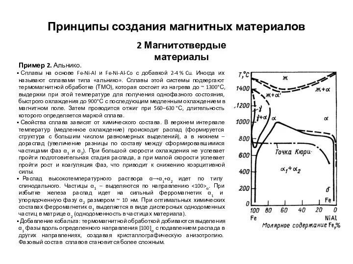 Принципы создания магнитных материалов 2 Магнитотвердые материалы Пример 2. Альнико. Сплавы