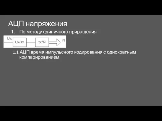 АЦП напряжения По методу единичного приращения 1.1 АЦП время импульсного кодирования с однократным компарированием