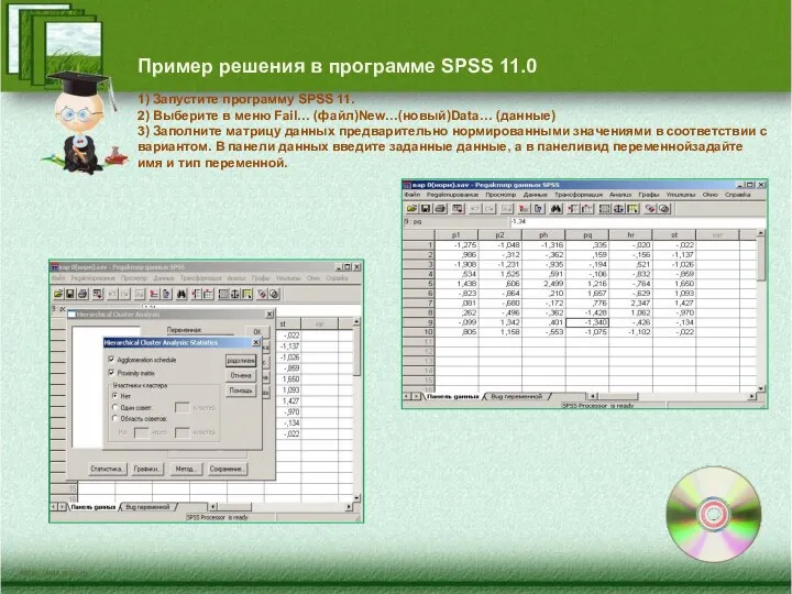 Пример решения в программе SPSS 11.0 1) Запустите программу SPSS 11.