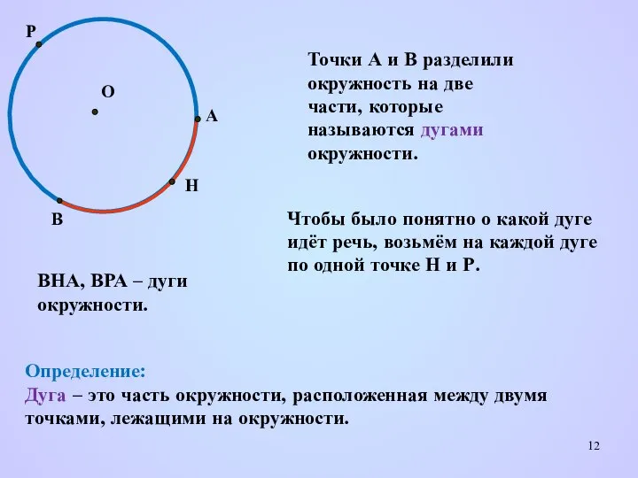 Точки А и В разделили окружность на две части, которые называются