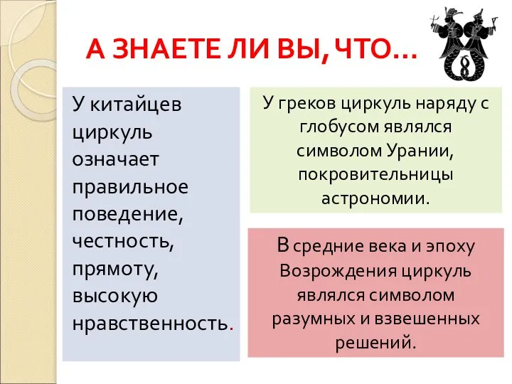 А ЗНАЕТЕ ЛИ ВЫ, ЧТО… У китайцев циркуль означает правильное поведение,