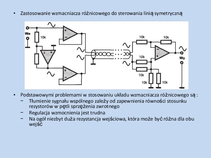 Zastosowanie wzmacniacza różnicowego do sterowania linią symetryczną Podstawowymi problemami w stosowaniu