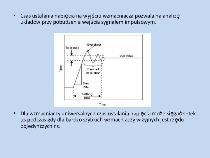 Czas ustalania napięcia na wyjściu wzmacniacza pozwala na analizę układów przy