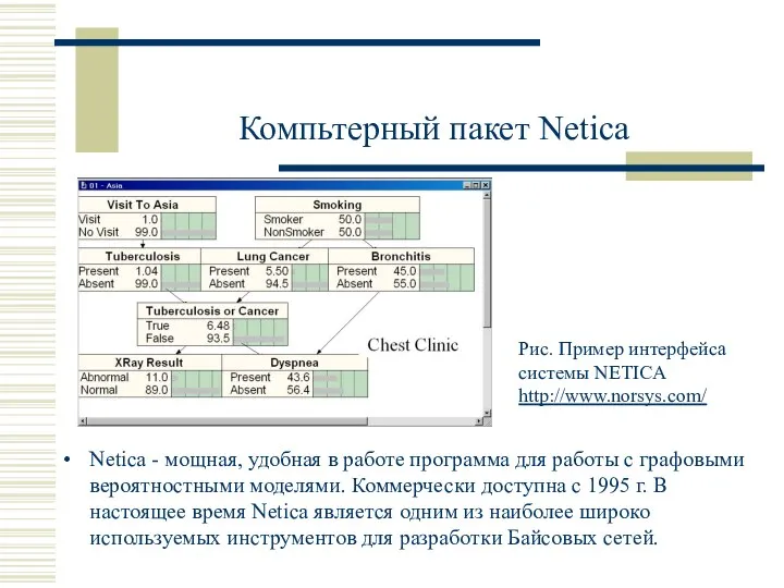 Компьтерный пакет Netica Netica - мощная, удобная в работе программа для