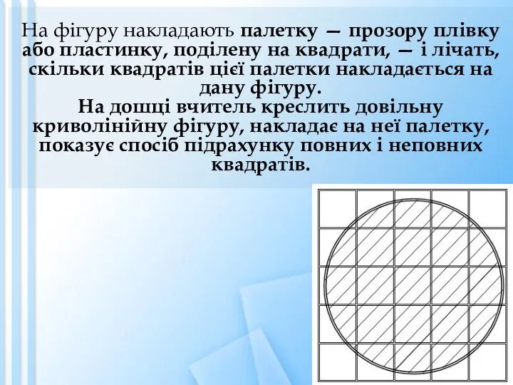 На фігуру накладають палетку — прозору плівку або пластинку, поділену на