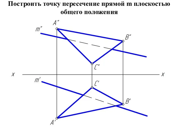 Построить точку пересечение прямой m плоскостью общего положения