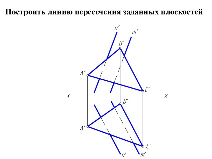 Построить линию пересечения заданных плоскостей