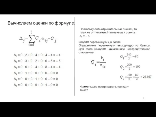 Вычисляем оценки по формуле: Поскольку есть отрицательные оценки, то план не