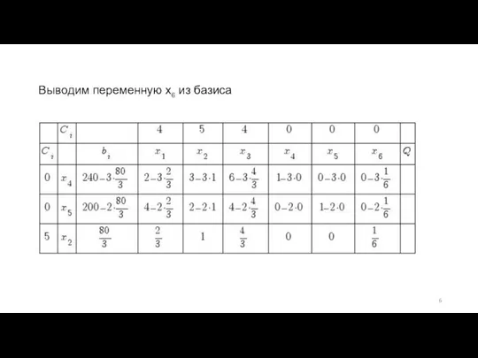 Выводим переменную x6 из базиса