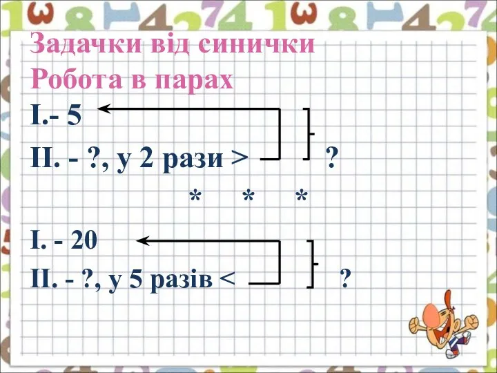 Задачки від синички Робота в парах I.- 5 II. - ?,