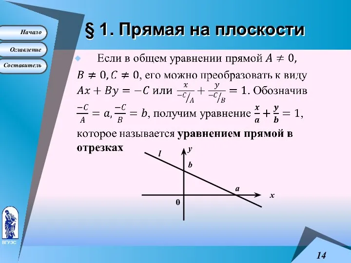 § 1. Прямая на плоскости у х 0 l b a