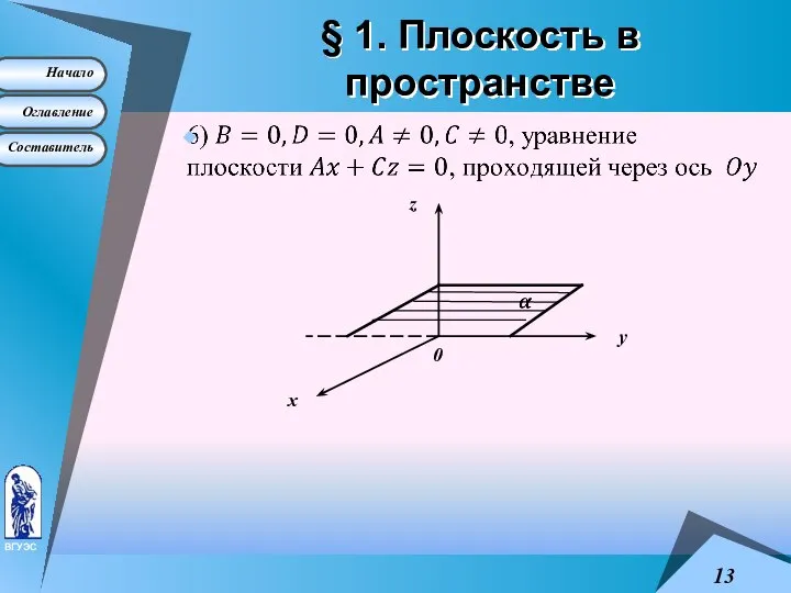 § 1. Плоскость в пространстве 0 х z у